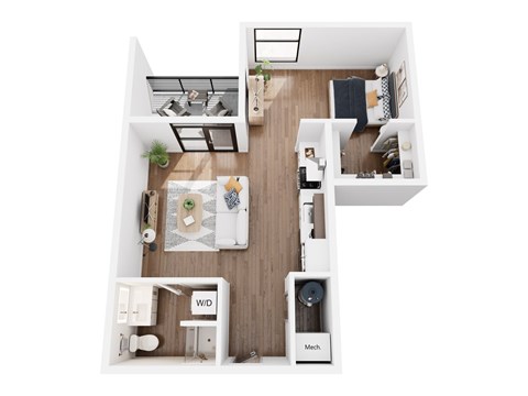Floor plan for studio, 1 bath, 534 sqft